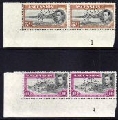 ASCENSION: 1938-53 PERF SPECIMEN (TYPE D20) 5/- AND 10/- IN MATCHING CORNER MARGINAL PLATE 1 PAIRS