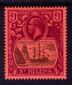 St HELENA: 1922-37 MCA £1 FINE OG, SG 96.