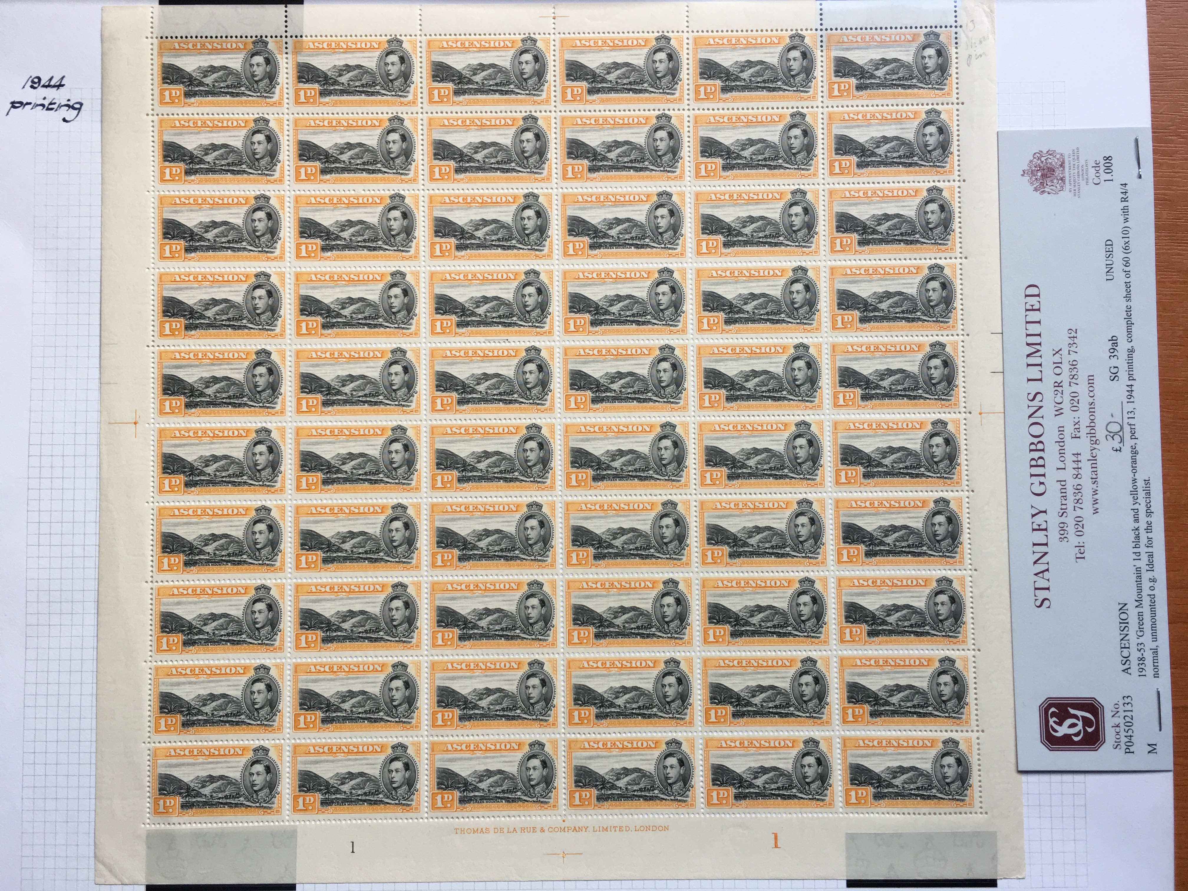 ASCENSION: 1938-53 COMPLETE SHEETS OF 60 COMPRISING ½d PERF 13½ (2, - Image 4 of 10