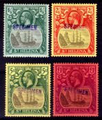 St HELENA: 1922-37 MCA 1/6, 2/6, 5/- AND £1 OG HANDSTAMPED LOCAL SPECIMEN TYPE SH2 IN VIOLET.