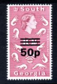 SOUTH GEORGIA: 1977-78 50p ON 10s WMK INVERTED MNH, SG 66w.
