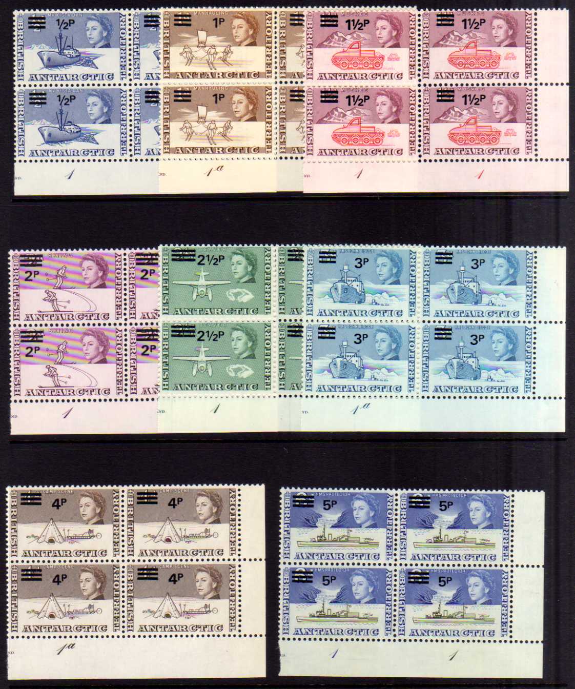 BRITISH ANTARCTIC TERRITORY: 1971 DECIMAL CURRENCY SET IN MATCHING MNH CORNER PLATE BLOCKS OF FOUR, - Image 2 of 2