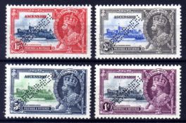 ASCENSION: 1935 SILVER JUBILEE SET OG PERF SPECIMEN, ONE TONED PERF ON 1d. SG 31s-34s.