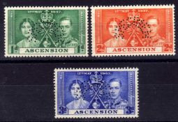 ASCENSION: 1937 CORONATION SET OG PERF 'SPECIMEN', SG 35s-37s.