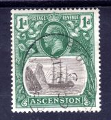 ASCENSION: 1924-33 1d BRIGHT BLUE GREEN SHADE FINE USED CANCELLED 21 AP 39. REG. OVAL. SG 11d.
