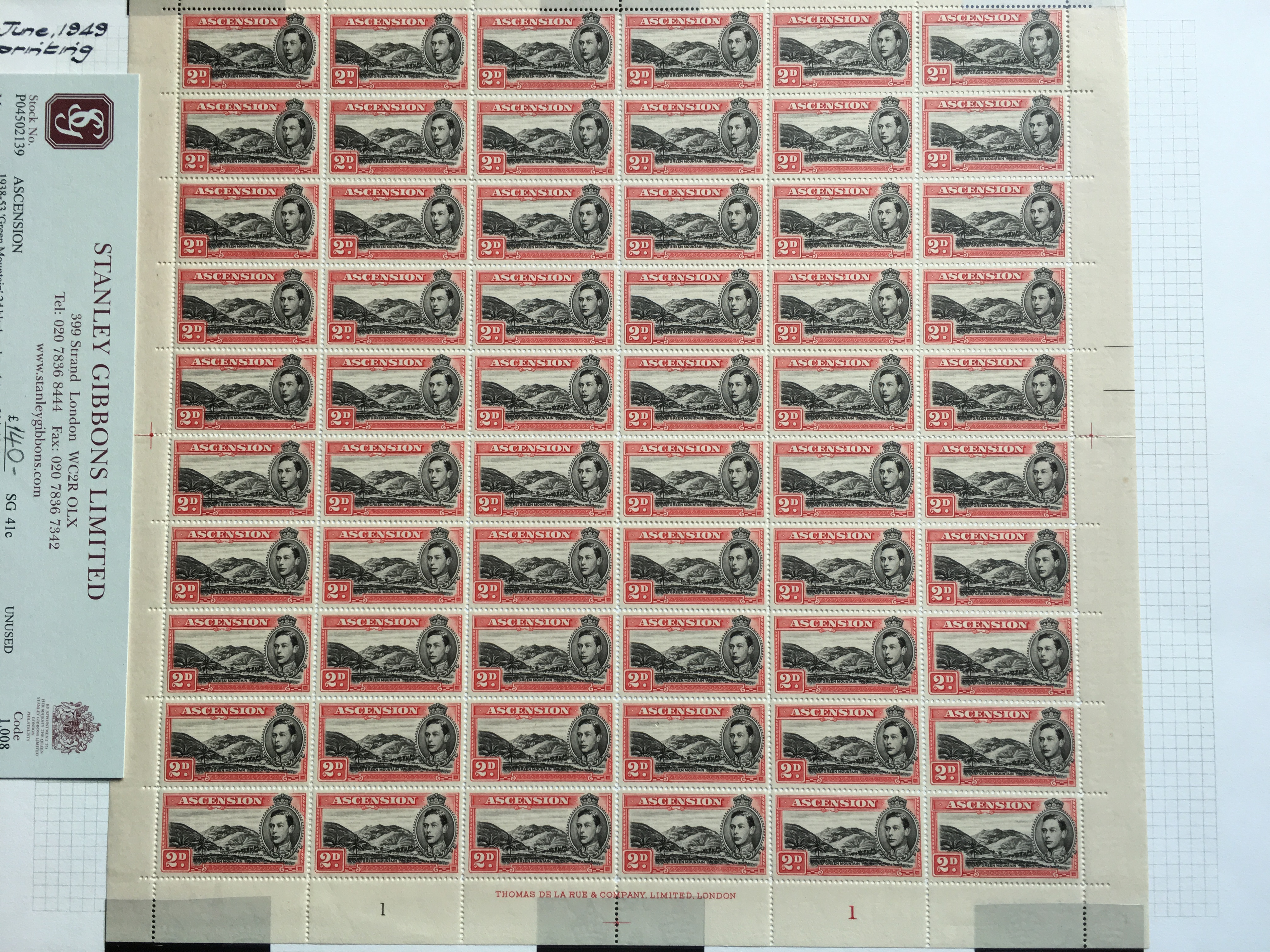 ASCENSION: 1938-53 COMPLETE SHEETS OF 60 COMPRISING ½d PERF 13½ (2, - Image 5 of 10