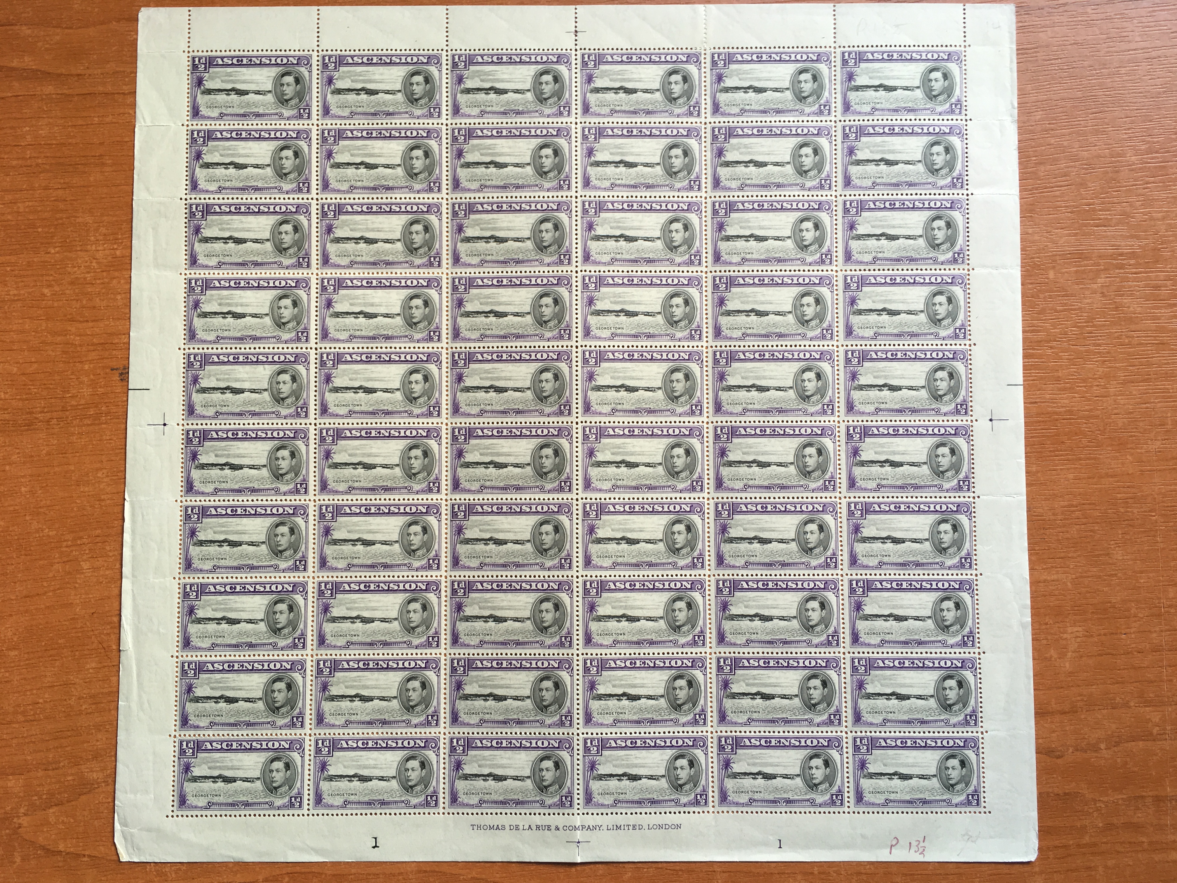 ASCENSION: 1938-53 COMPLETE SHEETS OF 60 COMPRISING ½d PERF 13½ (2, - Image 7 of 10