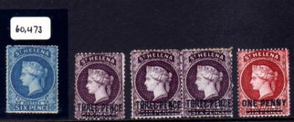 St HELENA: 1861-1880 OG OR PART OG SELECTION COMPRISING 1861 6d ROUGH PERF WITH 2003 BPA CERT,