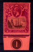 St HELENA: 1922-37 MCA £1 MNH LOWER MARGINAL SHOWING PLATE NUMBER R5/2. SG 96.
