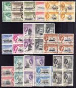 FALKLAND ISLANDS DEPS: 1954-62 SET IN FINE CDS USED BLOCKS OF FOUR, SG G26-G40 (15 BLOCKS).