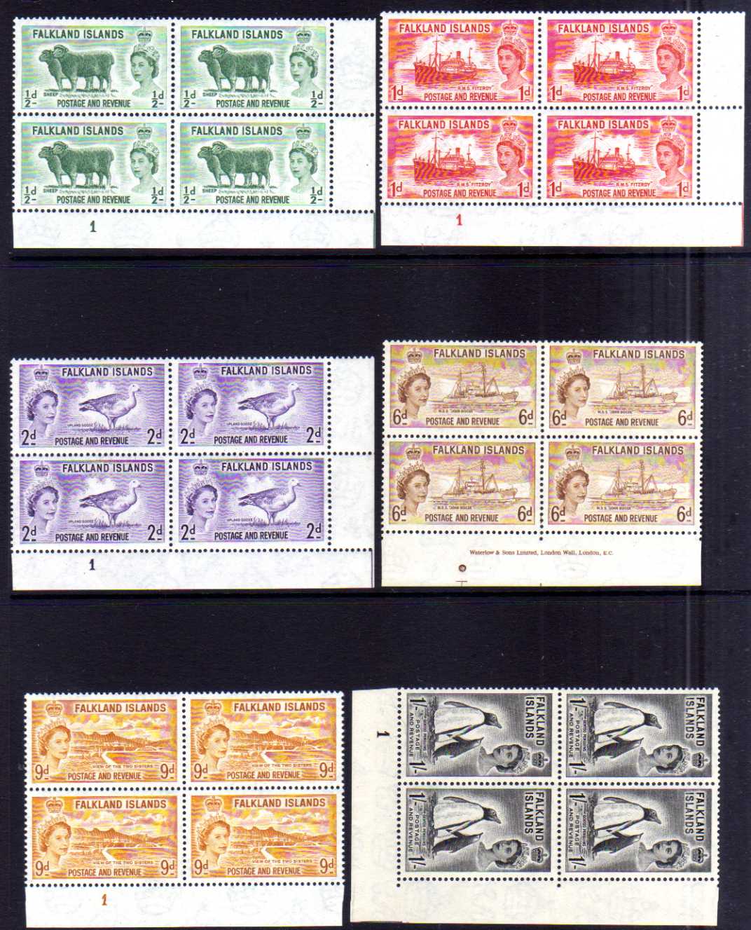 FALKLAND ISLANDS: 1955-7 AND 1960-6 WATERLOW SETS IN MAINLY MNH PLATE BLOCKS OF FOUR, - Image 3 of 3
