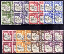 FALKLAND ISLANDS DEPS: 1946-9 THICK MAP SET IN PRE DATED CDS USED BLOCKS OF FOUR,