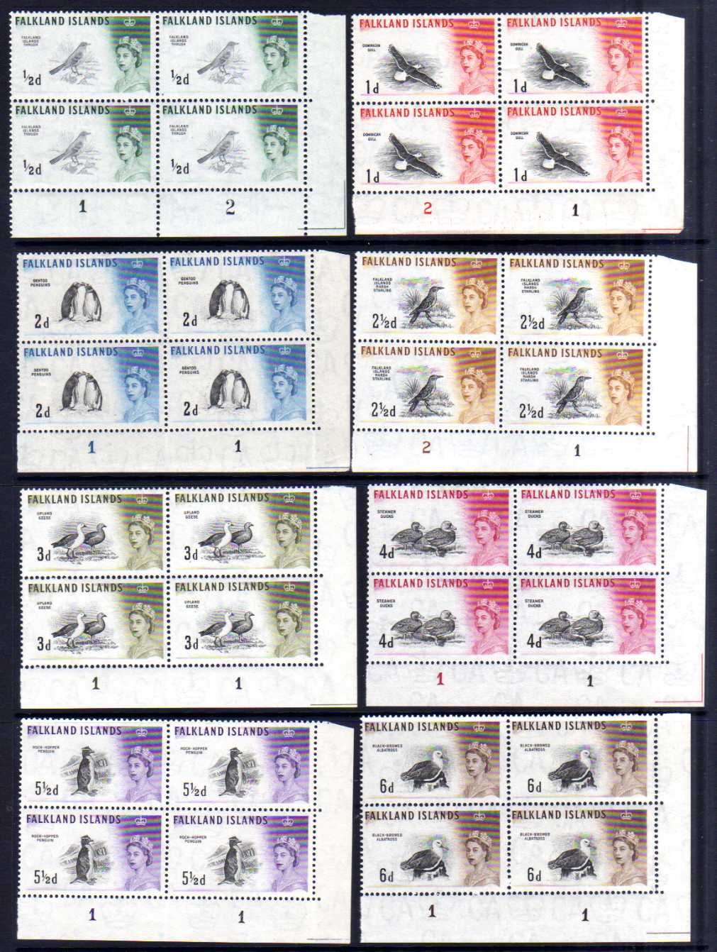 FALKLAND ISLANDS: 1955-7 AND 1960-6 WATERLOW SETS IN MAINLY MNH PLATE BLOCKS OF FOUR, - Image 2 of 3