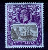 St HELENA: 1922-37 SCRIPT 15/- OG TRIVIAL GUM TONING SG 113.