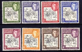 FALKLAND ISLANDS DEPS: 1946-9 THICK MAP SET PERF SEPCIMEN MNH, SOME SHORT PERFS OTHERWISE FINE SET.