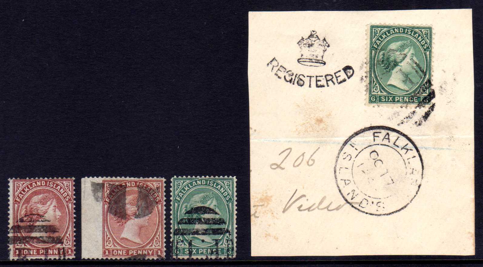 FALKLAND ISLANDS: 1878-9 NO WMK USED SELECTION (FEW MINOR FAULTS) COMPRISING 1d (2), 6d (2,
