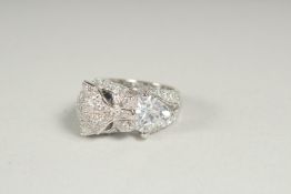 A silver panther head ring size P in a box.