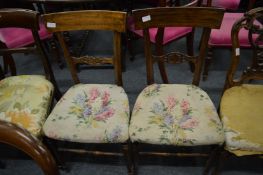 A good Victorian carved walnut chair with cabriole legs together with a pair of other dining