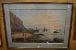 John F Branegan, Inlet on the Scour, Whitby, watercolour.