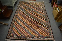 A good modern woollen carpet with diagonal geometric decoration 230cm x 144cm.