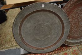 A large Eastern tin copper circular tray/table top.