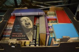 Box of jazz related books.