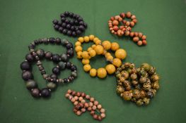 Decorative bead necklaces.