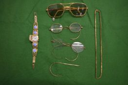 Gold rim spectacles etc.