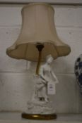 A white porcelain figural table lamp.