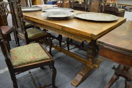 A good oak refectory style drawer leaf dining table.