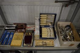 Quantity of plated and other flatware to include boxed sets.
