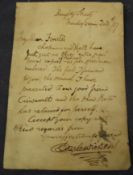 DICKENS: manuscript letter in brown ink on card backing from Charles Dickens in Doughty Street to