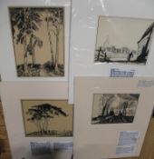 [ILLUSTRATION] 4 pen and ink landscape original drawings for a later book illustration attributed to