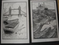 NEAVE PARKER, artist & illustrator, coll'n of 6 b/w. scraperboard illustrations for 