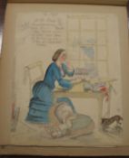 [VICTORIAN SOCIAL SATIRE] 4to album with original watercolours pasted in (1).