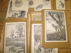 NEAVE PARKER, artist & illustrator; coll'n of 12 b/w. scraperboard illustrations for 