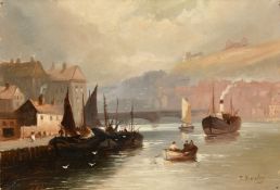 Walter Linsley Meegan (1859-1944), shipping ay Whitby, oil on canvas, signed T. Linsley, 10