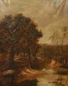 H. Barker, Early 20th Century British School, a view of a tree lined river, oil on canvas, signed,