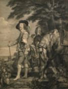 Strange after Van Dyke, a portrait of Charles I in the hunting field, engraving, 24.5
