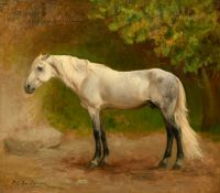 Frederick Arthur Bridgman (1847-1928) American, Romeo, an Arabian Stallion in a Landscape, oil on