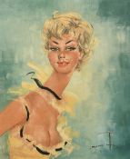 Mid-20th Century French School, a bust length study of a young woman, oil on canvas, indistinctly