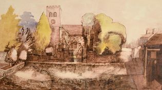 Neil Meacher (1934-2010), Shepperton Church, watercolour, signed and indistinctly dated, 10