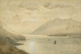 Attributed to Arthur Severn (1842-1931), 'Lake District', watercolour, gallery label verso, 6.25