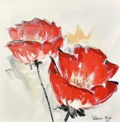 Peter Tang (20th Century), a study of red flowers, acrylic on canvas, signed, 31.5