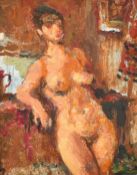 Gabor Miklossy (1912-1998), a study of a female nude, oil on board, 7
