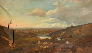 Circle of Niemann, shepherd resting in a river landscape, oil on canvas, 21