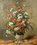 Eugene Henri Cauchois (1850-1911) French, a still life of flowers in a confit pot, oil on canvas,