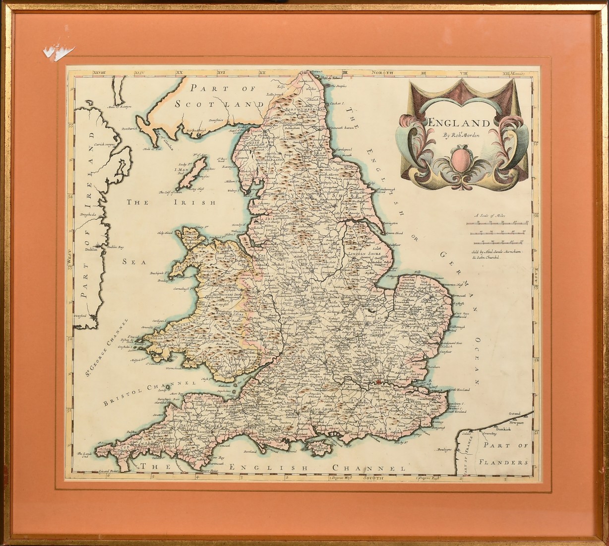 Robert Morden, 'England', a hand coloured map, 14.5" x 16.5" (37 x 42cm), along with a hand coloured - Image 2 of 8