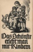 Josef Hagedorn (1914-2004), scene of a mother and her children, woodcut, signed and inscribed in
