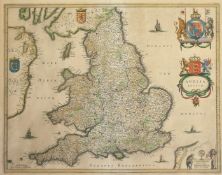 Jan Jansson 'Anglia Regnum', a hand coloured map, probably 17th Century, plate size 15.25